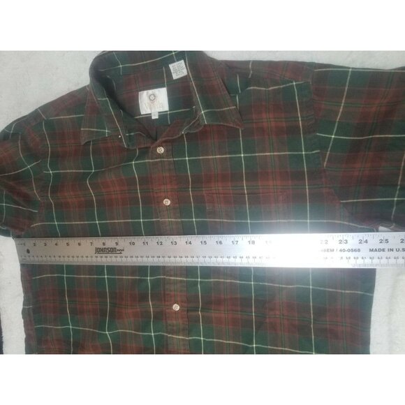 Viyella Mens Button Down Top Large Roll-Tab Long Sleeves Plaid Red Green - Picture 4 of 6